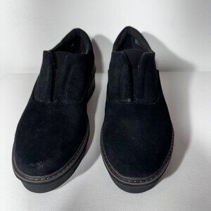 New Clarks Black Suede Ariabell Sky Slip On Shoes - Size 9 1/2